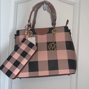 Pink & Grey checkered satchel